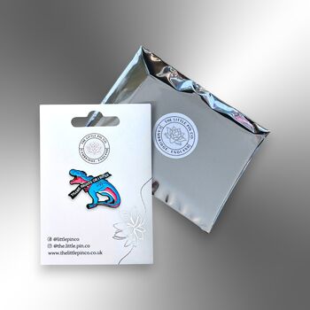 Trans Rights Or I Bites Dinosaur Enamel Pin Badge, Transgender, Non Binary, Lgbtiqia+ Awareness Gift, 4 of 8