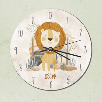 Lion Nursery New Born Gift Personalised Clock, 3 of 6