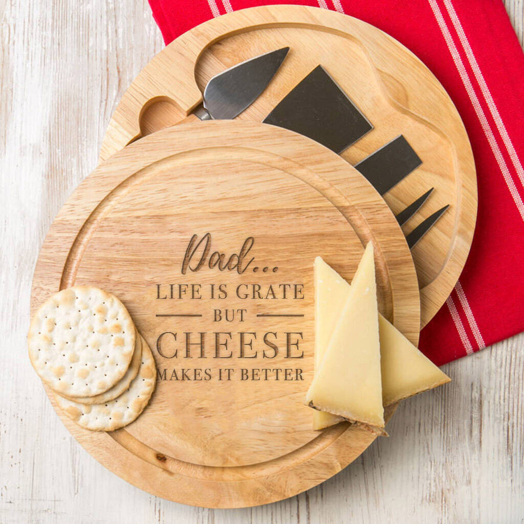 'Life Is Grate' Pun Cheese Board Personalised Gift Set By Dust and