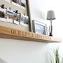 Solid Oak Floating Picture Ledge Shelf Made To Measure With Carved Text, thumbnail 4 of 10