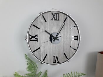 Large 15'' Chrome Real Drum Wall Clock, 3 of 7