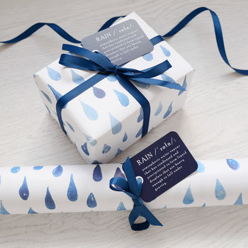 Watercolour Blue Rain Wrapping Paper Set, 3 of 3