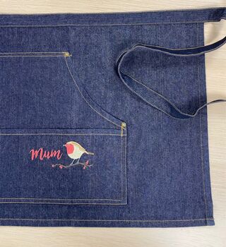 Personalised Embroidered Robin Motif Gardening Waist Apron, 3 of 4