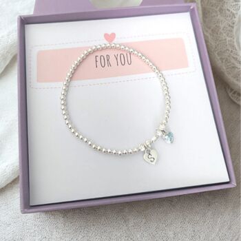Sterling Silver Initial And Birthstone Family Bracelet, 5 of 5