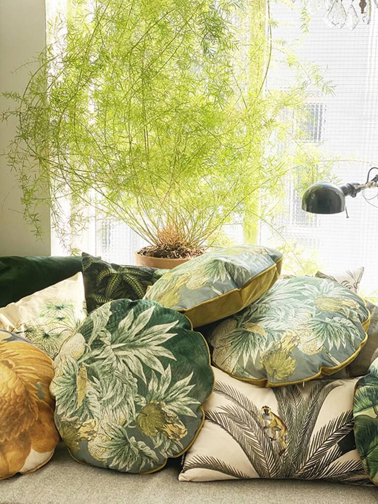 Jungle Monkey Palm Velvet Cushion By INTERIOR FASCINATION