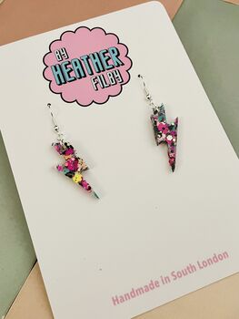 Teal, Purple And Black Glitter Lightning Bolt Earrings Small And Large / Galaxy Gift Celestial Statement Gift / Alt Style Gift, 6 of 8