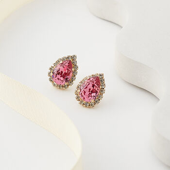 Pink Swarovski Crystal Teardrop Stud Earrings, 6 of 6