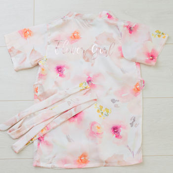 Floral Flower Girl Robe Gown Pink Watercolour, 5 of 6