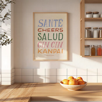 Cheers Wall Art Print, Kitchen Print, Colourful Hand Painted, 9 of 11