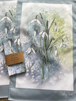 Snowdrop Watercolour Cotton Tea Towel, 2 of 2