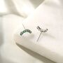 Sterling Silver Emerald Green Cz Curved Bar Tiny Stud Earrings, thumbnail 3 of 12