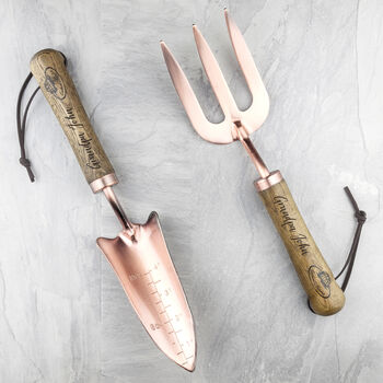 Personalised Luxe Copper Trowel And Fork Set, 5 of 10