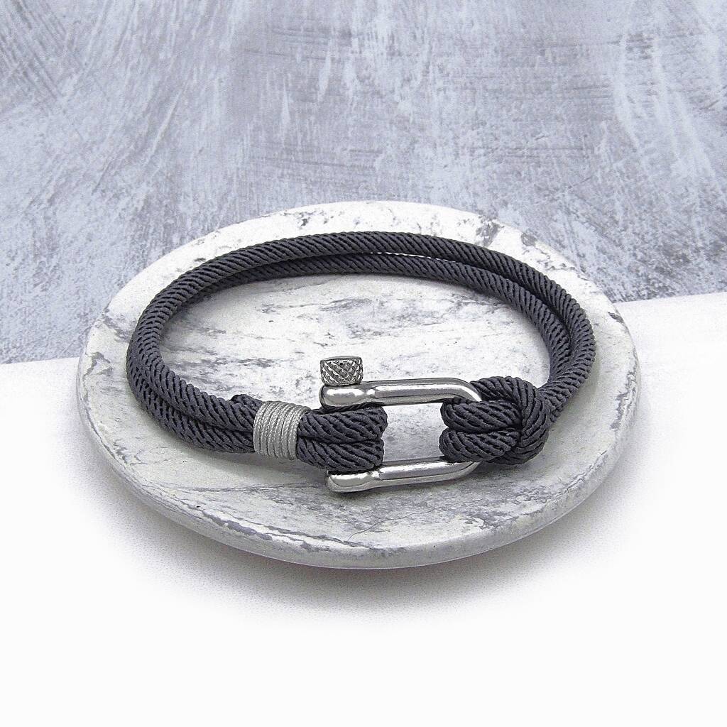 Nautical Men's Shackle And Grey Rope Bracelet, 1 of 3