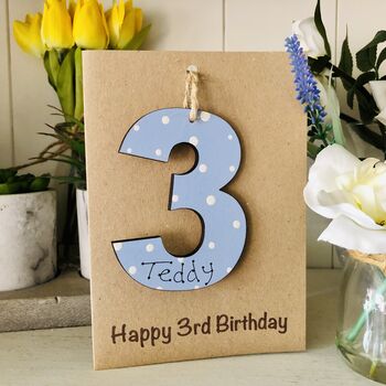 Personalised 3rd Third Birthday Card Wooden Three Gift, 3 of 6