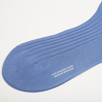 Mens Denim Blue Luxury Ribbed Dress Socks, 4 of 6