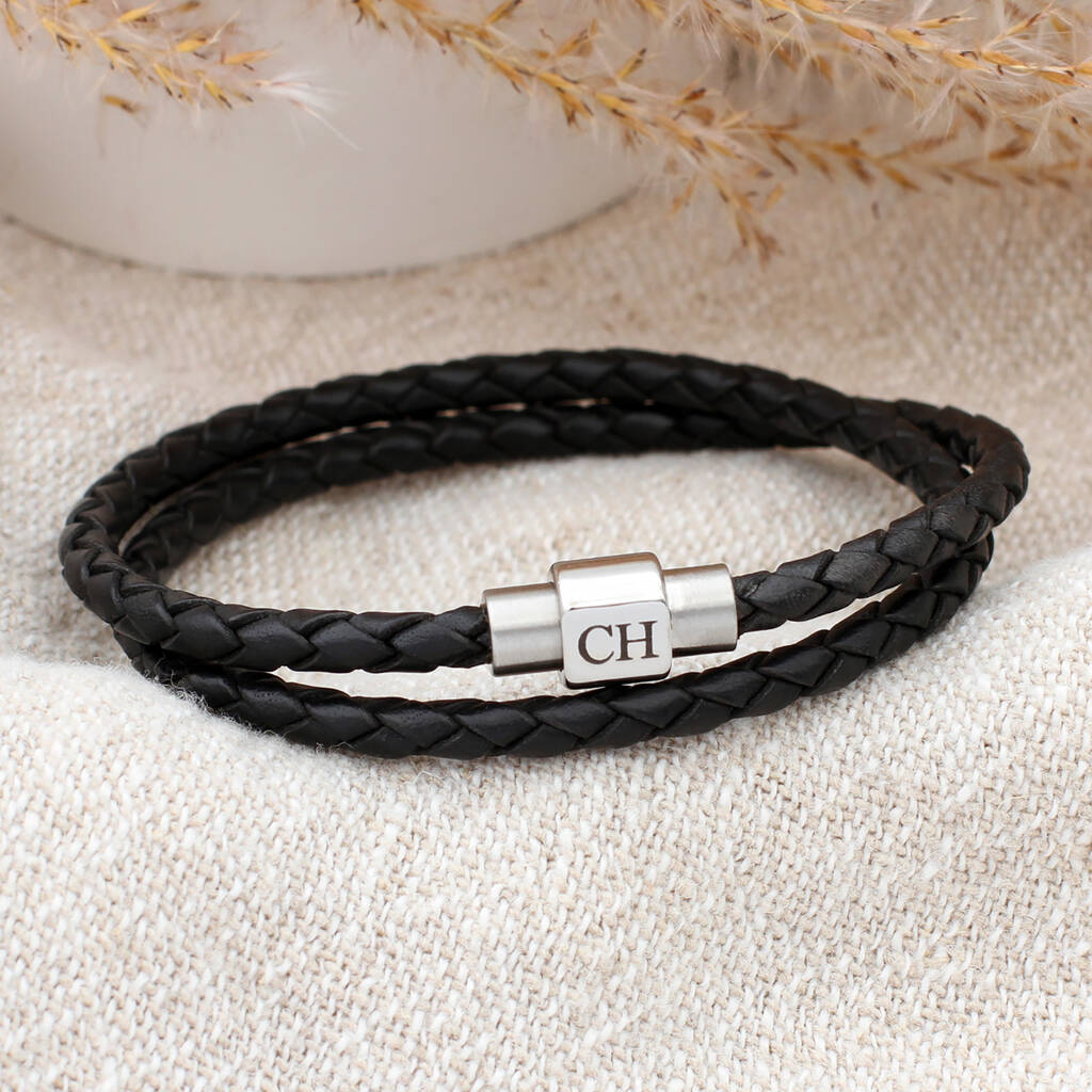 Engravable Green Leather Bracelet with Matte Black Clasp - Gift for Men |  The Steel Shop