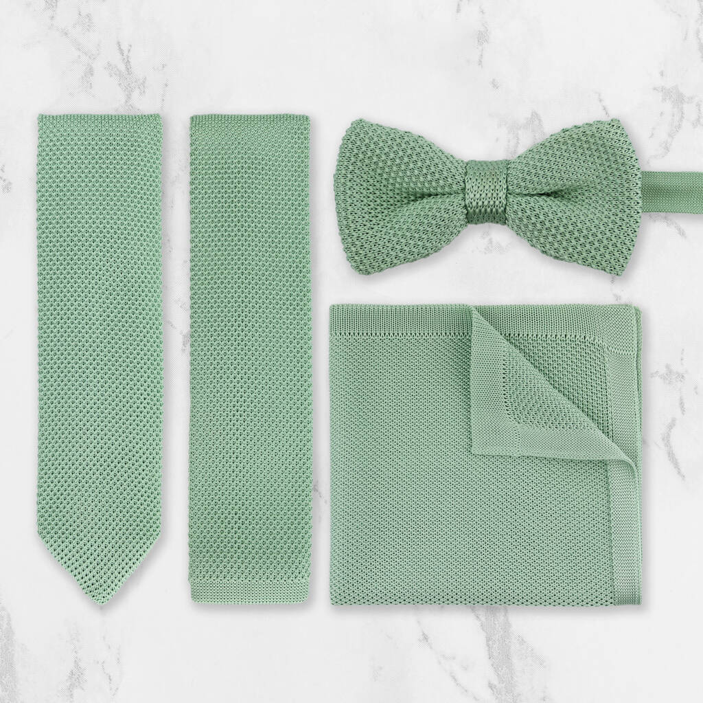Wedding Handmade Polyester Knitted Tie In Sage Green, 1 of 8