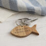 'High Tides And Good Vibes' Oak Fish Keyring, thumbnail 1 of 2