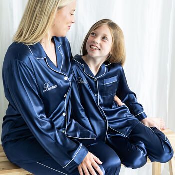 Personalised Girl's Navy Silky Pyjama's, 5 of 6