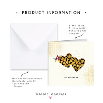 Eid Mubarak Card With Gold Hearts In Cream And Black, 2 of 3