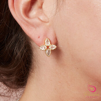 White Moonstone Gold Plated Star Shaped Studs, 2 of 9
