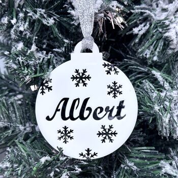 Personalised Name With Snowflakes Christmas Bauble, 2 of 12