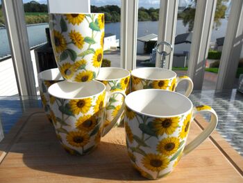 Set Of Six China Aspen Mugs In Sunflower Design, 6 of 8