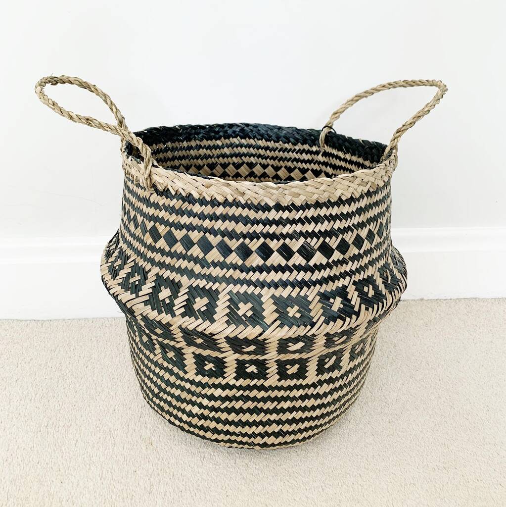Seagrass Natural And Black Woven Storage Basket By The Den & Now