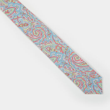Mens Ice Blue And Pink Paisley Print Slim Style Tie, 7 of 9