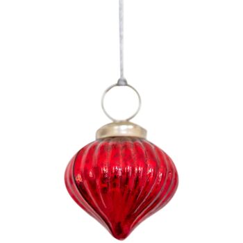 Red Glass Ribbed Onion Bulb Tree Decoration, 2 of 4