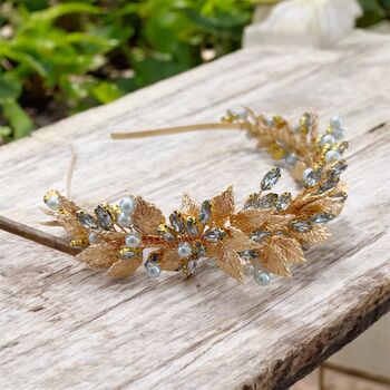 Gold Leaf And Blue Crystal Headband, 4 of 5