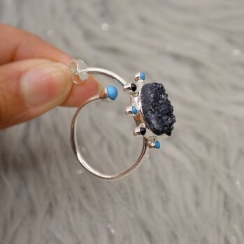 Black Onyx, Agate, Turquoise, Sterling Silver Hoop Earrings, 4 of 8