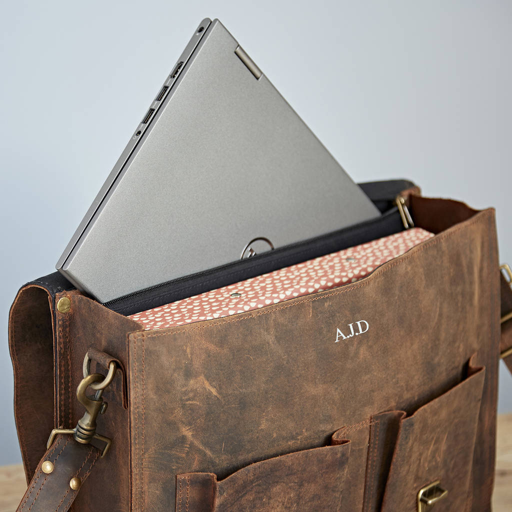 Personalised Handmade Buffalo Leather Briefcase By Paper High