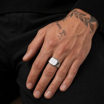 Men's Stainless Steel Signet Ring, Bold, Modern Statement Jewellery For Him, 3 of 6
