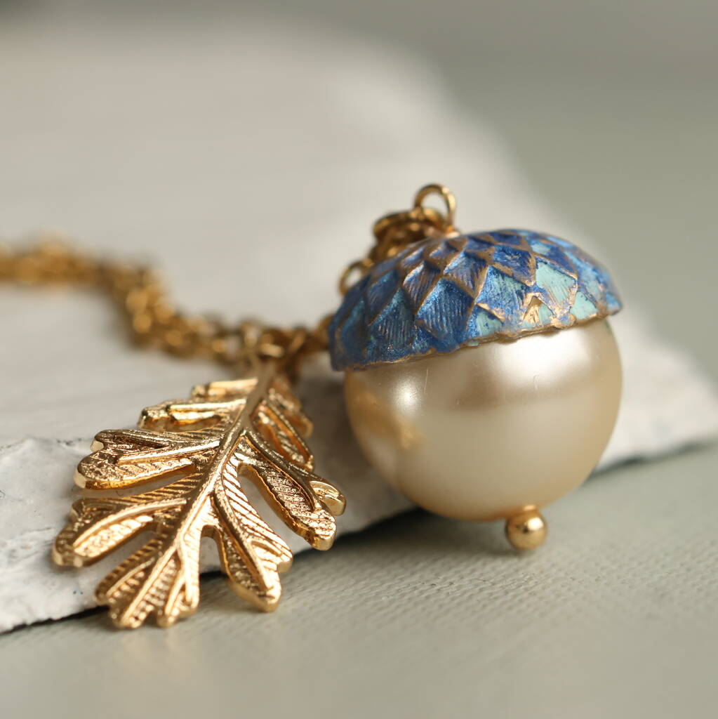 Royal Blue Pearl Acorn Necklace, 1 of 12