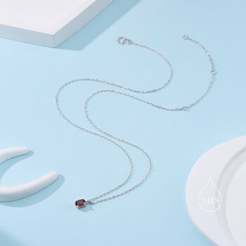 Tiny Genuine Garnet Oval Pendant Necklace, 4 of 11
