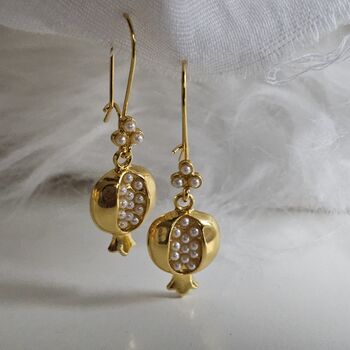 Pomegranate Drop Hoop Pearl Earrings, 10 of 12