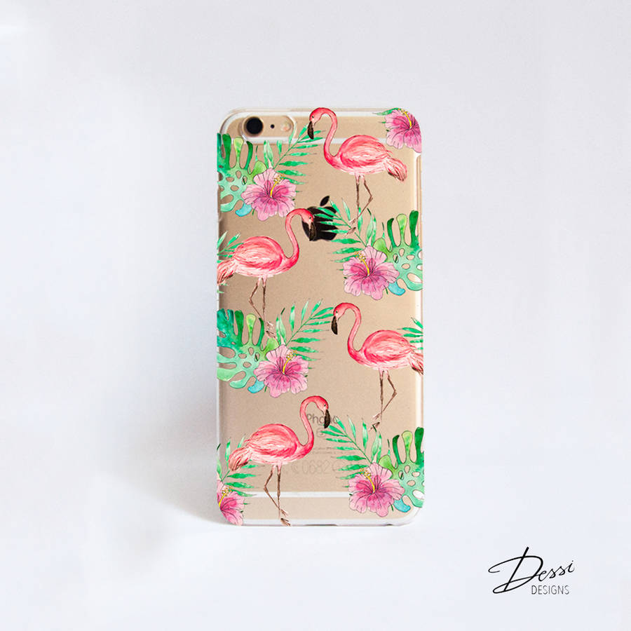 Clear Phone Case With Pink Flamingo Print By Dessi Designs
