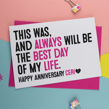 Best Day Of My Life Anniversary Card Blue Or Pink, 2 of 2