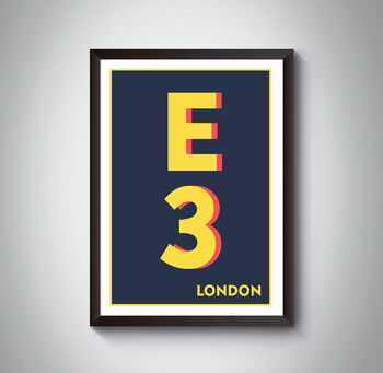 E3 Tower Hamlets, Newham London Postcode Print, 7 of 10