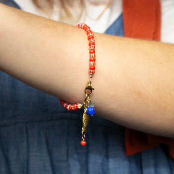 Red Candy Stripe Bead And Fish Charm Bracelet, 2 of 5