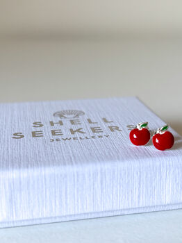 Red Enamel Apple Stud Earrings, 6 of 7