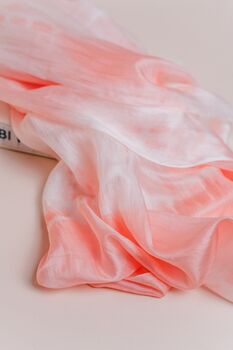 100% Mulberry Silk Scarf, Peach Marbling In Gift Box, 5 of 9