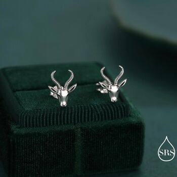 Sterling Silver Antelope / Deer Head Stud Earrings, 2 of 12