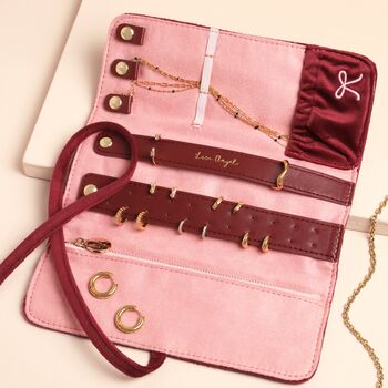 Burgundy Bow Embroidered Velvet Jewellery Roll, 3 of 3