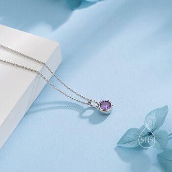Sterling Silver Amethyst Purple Cz Bubble Pendant Necklace, 7 of 12