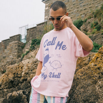 Call Me On My Shell Men's Staycation Slogan T Shirt, 4 of 4