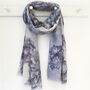 Grey And Lilac Faded Hydrangea Print Luxury Scarf Gift Boxed With Card, thumbnail 5 of 5
