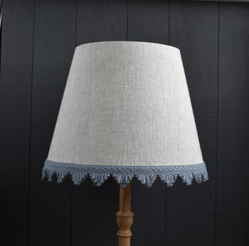Natural French Drum Lampshade With A Blue Trim, 6 of 9