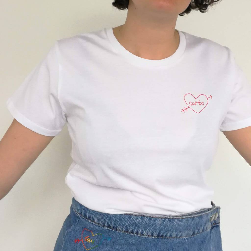 personalised hand embroidered love heart t shirt by delicious monster ...